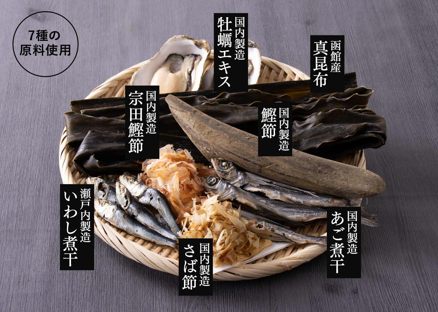 7種類の素材を使用しだ出汁（だしパック）